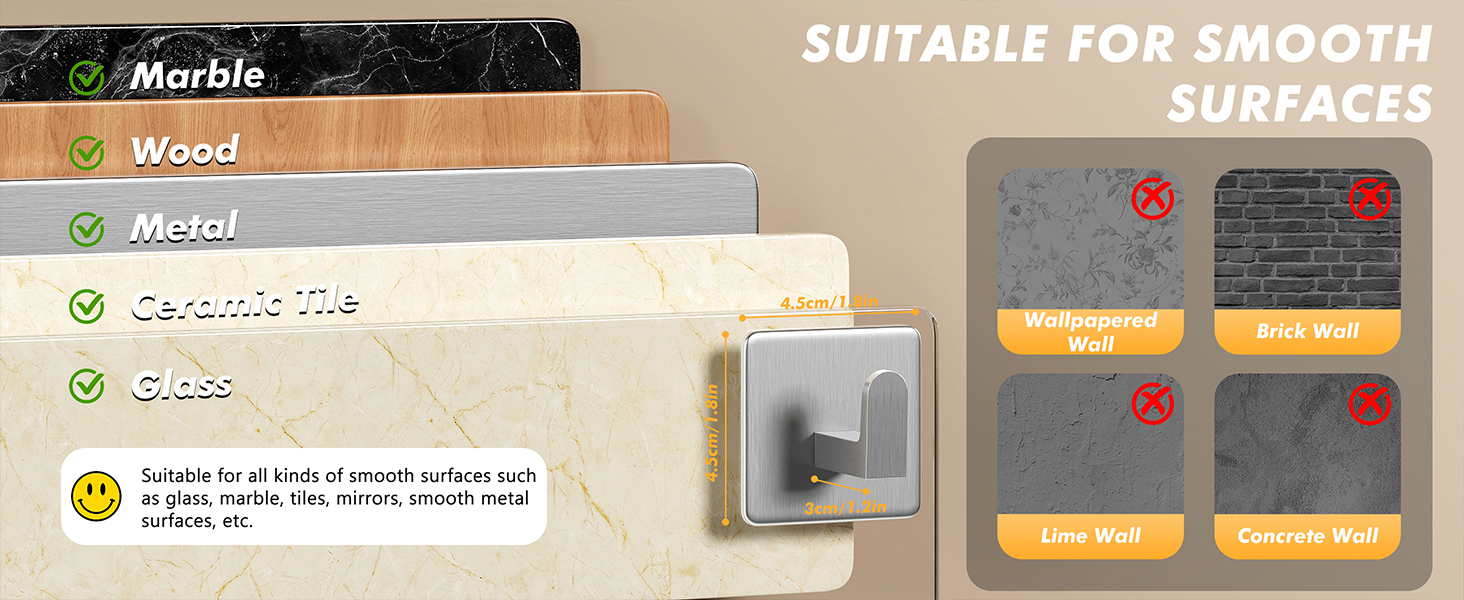 Adhesive hook suitable for smooth surfaces: marble, smooth wood, metal, ceramic tile, glass