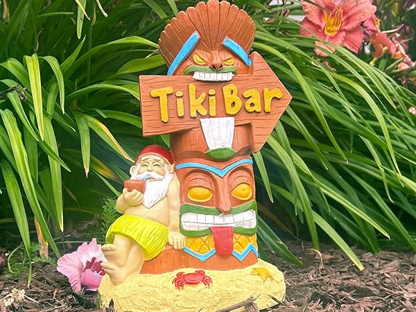 Gnometastic tiki Gnome, 10.5 inch tall, totem pole funny garden gnome staue for yard decoration