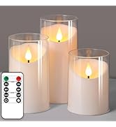 NURADA Flameless Candles with Remote Timer: 3D Wick Battery Operated Led Pillar Unbreakable Acryl...