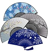 WEARXI Folding Fan - 4 PCS Chinese Fan, Hand Fans for Women Foldable, Silk Bamboo Hand Held Fan, ...