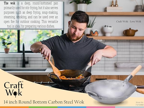 Craft Wok Traditional 14 inch Round Bottom Carbon Steel Pow Wok 1