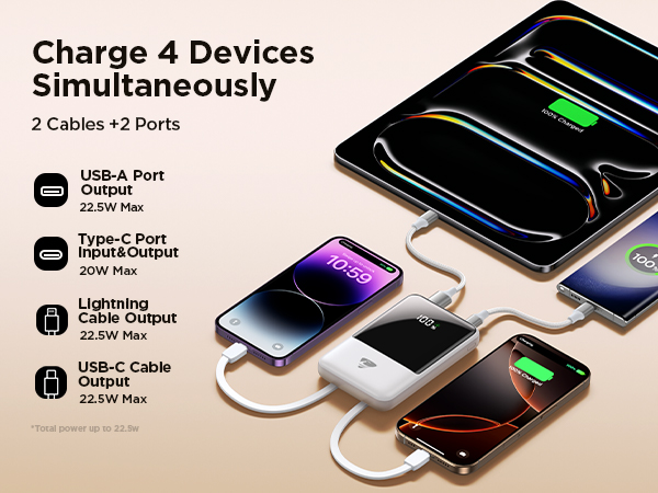 portable charger with cables power bank