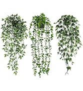 JPSOR 3pcs Fake Hanging Plants, Artificial Hanging Plants Kit, Potted Greenery Faux Eucalyptus Vi...