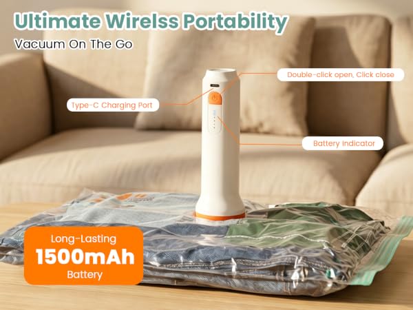 Vacuum Seal Bags for Travel with Rechargeable Cordless Pump, Compression Packing Cubes