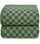 Jacquotha Luxury Bath Towels for Bathroom Green Checkered (54x28 Inches) - Cotton Soft Absorbent ...