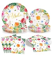 OuMuaMua 114Pcs Luau Party Tableware Decorations, Aloha Tropical Disposable Dinnerware Set includ...