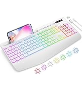 SABLUTE Wireless Keyboard with 9 Backlit Effects, Wrist Rest, Phone Holder, 2.4G Lag-Free Ergonom...