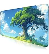 Simple and Cute Anime Landscape Computer Mouse Pad, Large Green Plant Outdoor Landscape Office De...