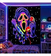 SparkLia Blacklight Horror Skull Tapestry, UV Reactive Neon Scary Face Wall Hanging, Glow in the ...