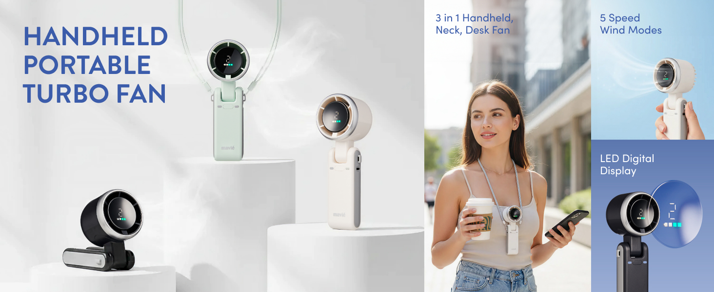 mavie personal fan portable neck cooling hands free bladeless airflow rechargeable quiet small turbo
