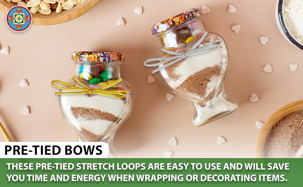 Stretch Loops with Pre-Tied Bows from Elastic Ribbon String for Gifts, Boxes, Tags