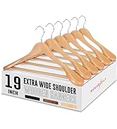 HOUSE DAY 19'' Extra Wide Shoulder Wooden Hangers 6 Pack, Premium Large Wood Suit Hangers With No...