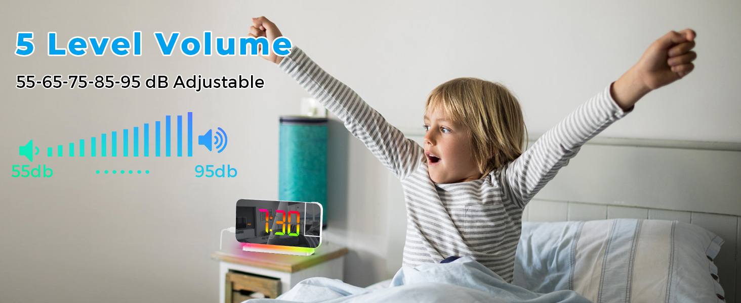 projection led mirror digital alarm clock with rgb night light