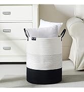 TECHMILLY Tall Laundry Basket, Large Woven Cotton Rope Dirty Clothes Hamper with Handle for Nurse...