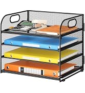 Lavatino Paper Organizer for Desk, 4-Tier Desk Organizer Tray, Mesh Desktop File Organizers with ...