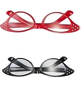 ZGLUZP 2Pcs Cat Eye Glasses with Rhinestones, Retro Party Costume for Cossplay Hip Hop Dress up P...