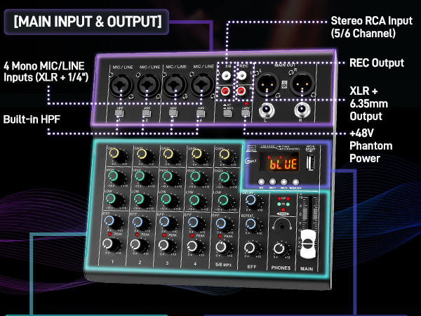 6 channel audio mixer
