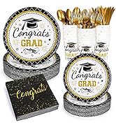 Whaline 175Pcs Graduation Party Supplies, Paper Plates and Napkins Set , 25 Guests Congrats Grad ...