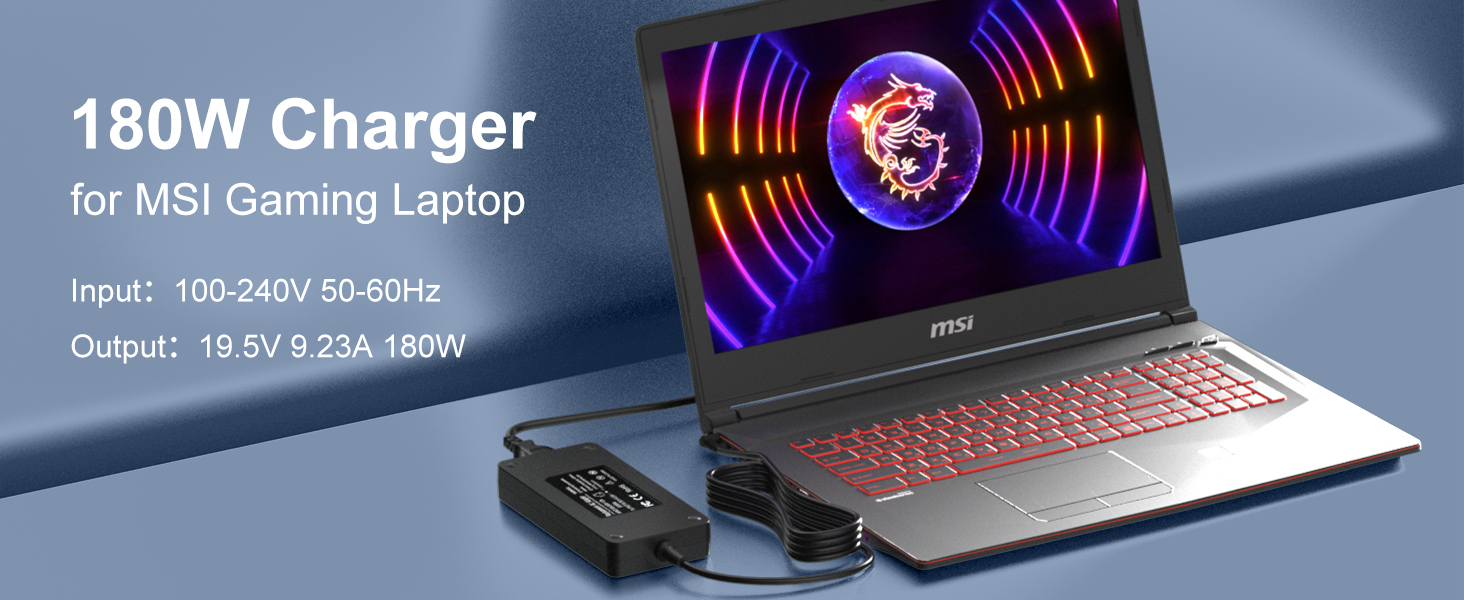 180W Charger Compatible with MSI Thin GF63 GF65 Stealth GS65 GS63 GS65 GS73 GS75 GS60 GF72