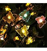 WSgift Solar Butterfly String Lights, 16 Ft 32 Warm White LED Outdoor Waterproof Butterfly Fairy ...