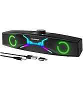 MELOGAGA Computer Sound Bar, USB Powered PC Speakers Soundbar with HiFi Stereo Sound, RGB Lights ...