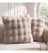 blunique Bubble Faux Rabbit Fur Pillow Covers 18x18 Set of 2, Ultra Soft Plush Decorative Throw P...