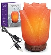 Nevlers Flower Shape Pink Himalayan Salt Lamp with Wood Base | 7-8 lbs and 7"- 8" Tall Salt Rock ...