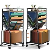 DAOUTIME 8 Tier Rolling File Cart with Hanging File Folder Organizer, Mobile File Organizer with ...
