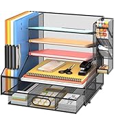 DALTACK Mesh Desk Organizer, 5-Tier Paper Letter Tray with File Holder &amp; Pen Holder &amp; Sliding Dra...