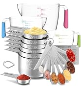 Stainless Steel Measuring Cups and Spoons Set, 6 Stainless Steel Measuring Cups, 7 Measuring Spoo...