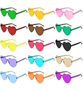 PLULON Heart Sunglasses for Women Pink Heart Glasses Valentine's Day Rimless Heart Shaped Sunglas...