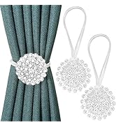 PINOWU Magnetic Crystal Flower Curtain Tiebacks (2 Pack), Decorative Curtain Holdback Buckle Clip...