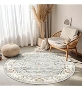 WITSHOCK 4Ft Round Area Rugs for Living Room, Machine Washable Low Pile Rugs, Stain Low Pile Resi...