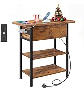 WLIVE End Table with Charging Station, Flip Top Narrow Side Table with Storage Shelf, Small Night...