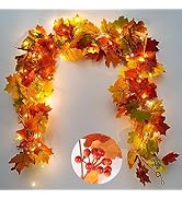 RECUTMS Artificial Maple Garland Fake Fall Leaves with 30 LED Fairy String Lights Faux Hanging Pl...
