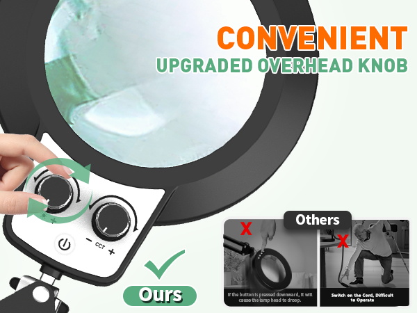 CONVENIENT UPGRADED OVERHEAD KNOB magnifying glass with light and stand lighted magnifying glasses