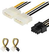 J&D 8 Pin PCIe to 2 x 4 Pin LP4 Molex Power Cable Adapter (2 Pack), 6 inch / 15 cm, Black