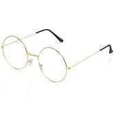 Hmxpls Old Man Costume Glasses, Gold Round Santa Glasses, Clear Lens Non-Prescription for Grandma...