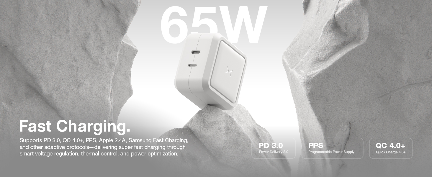 Supports PD 3.0, QC 4.0+, and PPS and other charging protocols for super fast charging