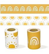 Catephe Boho Bulletin Board Borders, 65Ft Adhesive Straight Rolled Border Trim, Rainbow Sun Theme...