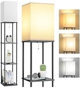 FOLKSMATE Floor Lamp with Shelves, 3-Tier Modern Square Bookshelf Floor Lamp, 3 Color Temperature...