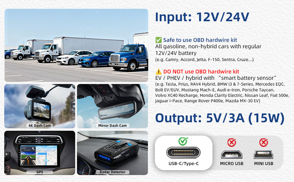 dashcam hardwire kit usb c