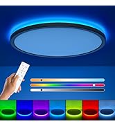 Annaror RGB Flush Mount LED Ceiling Light with Remote, 12 Inch Ceiling Light Fixture with Color C...