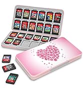 NANANINO Switch Game Card Case Pink – Heart Pattern with 24 Slots for Game Cards &amp; 24 Micro SD Ca...