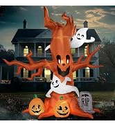 Joiedomi 8 FT Halloween Inflatable Scary Tree with Ghost, Pumpkin and Tombstone, Blow Up Inflatab...