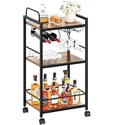 Bar Cart for The Home, 3 Tier Kitchen Carts with Wheels, Small Rolling Cart with Glass Holders, W...