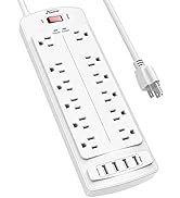 Power Strip ,ALESTOR Surge Protector with 12 Outlets and 4 USB Ports, 6 Feet Extension Cord (1875...