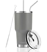 D·S 30oz Grey Tumbler Stainless Steel Insulated Travel Mug with Straw Lid Cleaning Brush (30oz Grey)