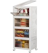 4 Tier Plastic Storage Bins with Lids 23QT, Stackable Storage Containers with Wheels, Folding Sto...