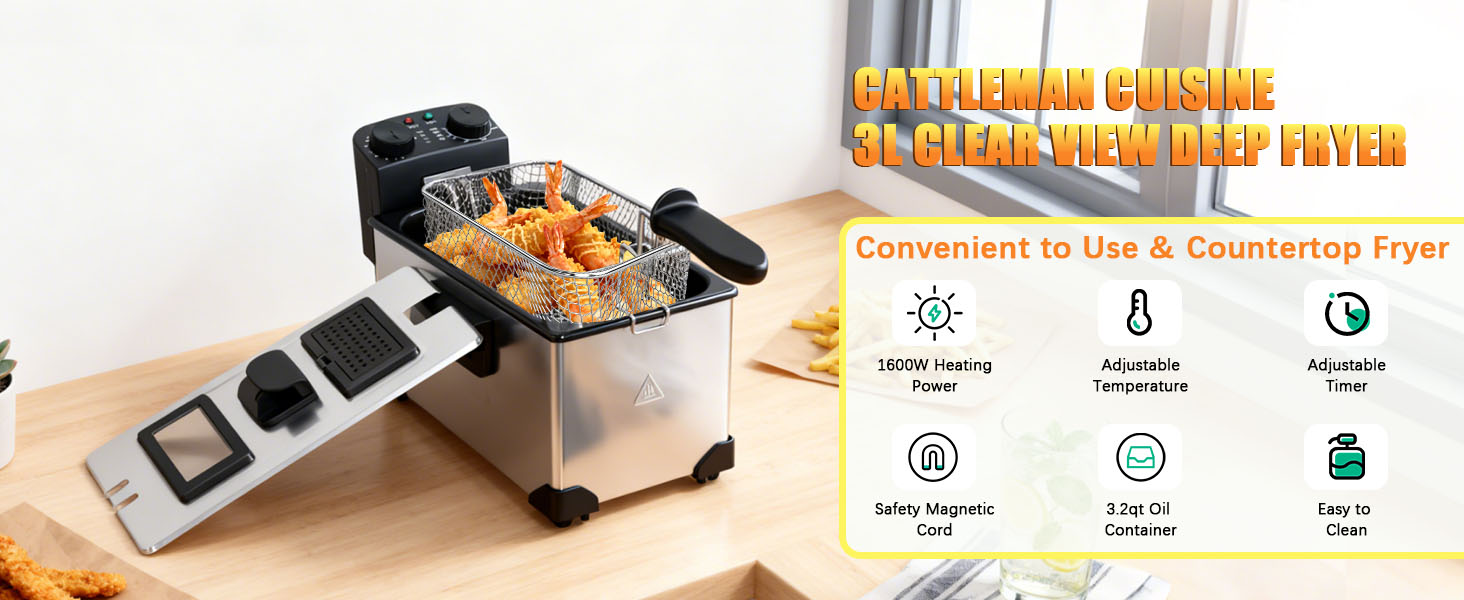 CATTLEMAN CUISINE 3L CLEAR VIEW DEEP FRYER